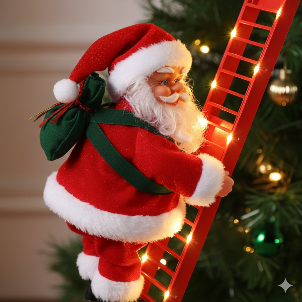 SANTA CLAUS SUBIENDO Y BAJANDO EN ESCALERA ROJA, CON SONIDO 🎅✨