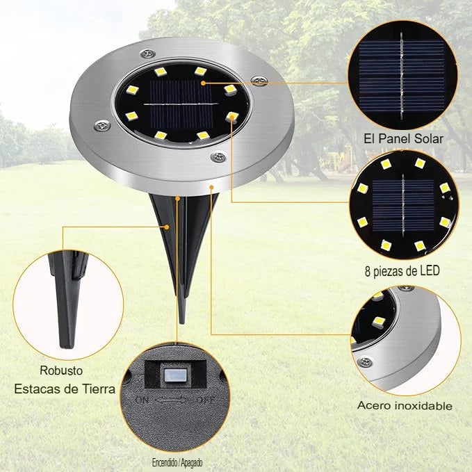 SET DE 4 LUCES LED PARA JARDÍN CON PANEL SOLAR