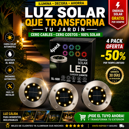 SET DE 4 LUCES LED PARA JARDÍN CON PANEL SOLAR