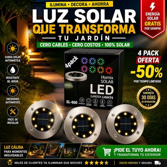SET DE 4 LUCES LED PARA JARDÍN CON PANEL SOLAR