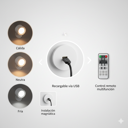 LÁMPARA NOCTURNA DE PARED RECARGABLE CON CONTROL REMOTO 🩵