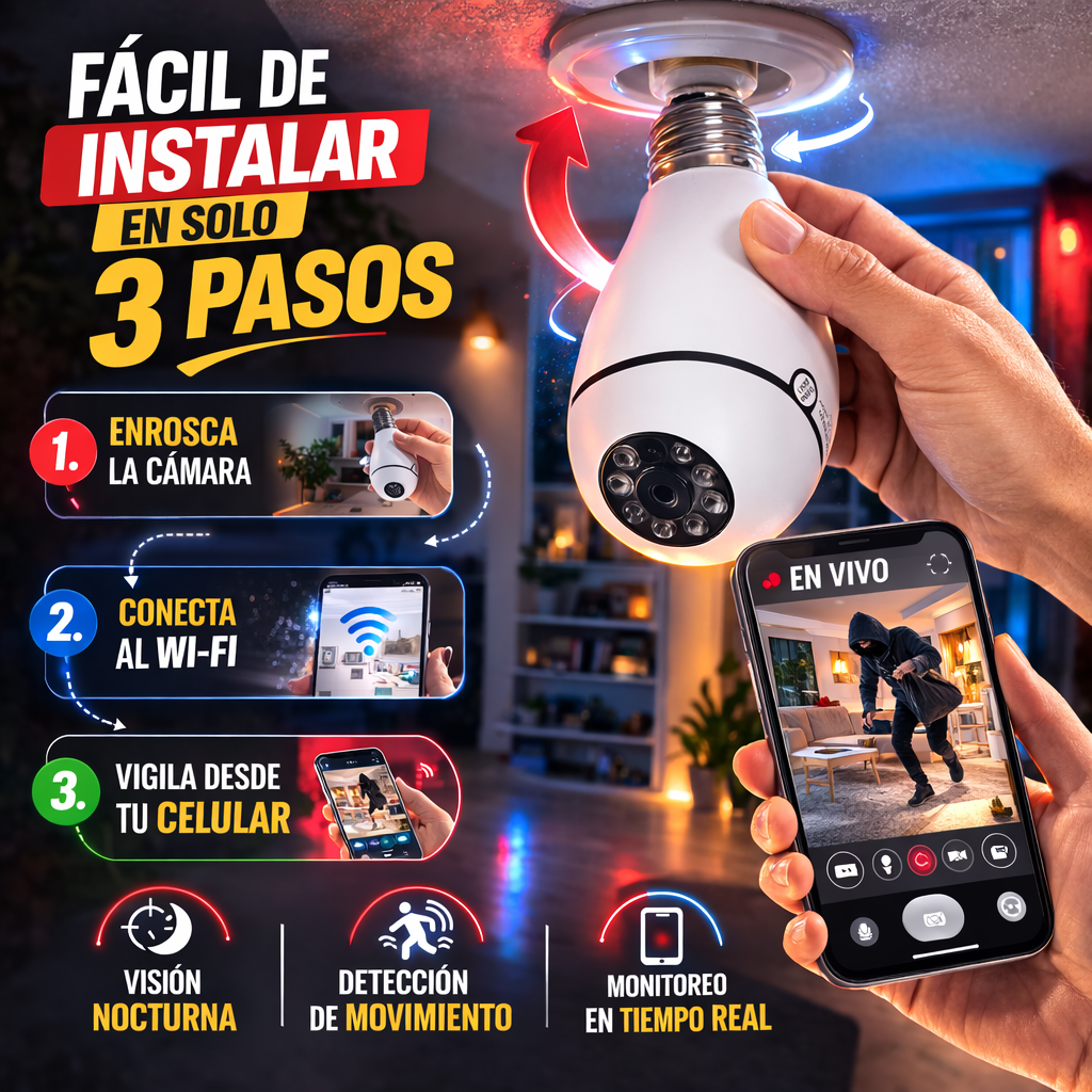 PROTEGE TU CASA SIN QUE NADIE LO NOTE ( CAMARA DE SEGURIDAD TIPO BOMBILLO)
