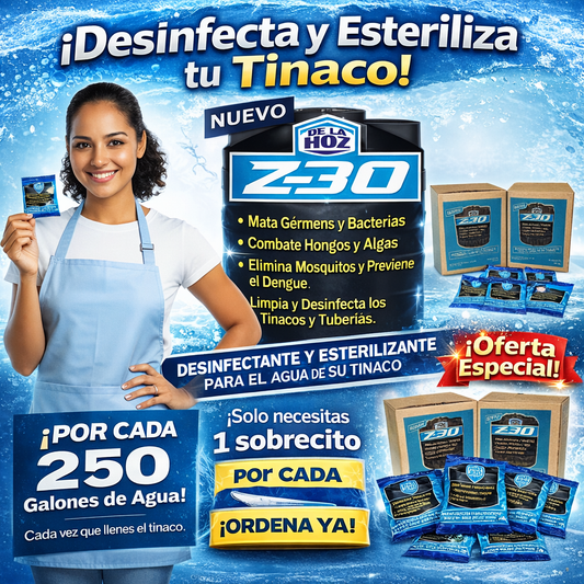 Z30 —ELIMINA BACTERIAS Y PROTEGE EL AGUA DE TU TINACO (12 SOBRES)