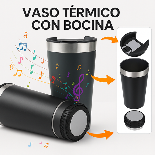 Vaso térmico con bocina Bluetooth | Mantiene frío/caliente + música