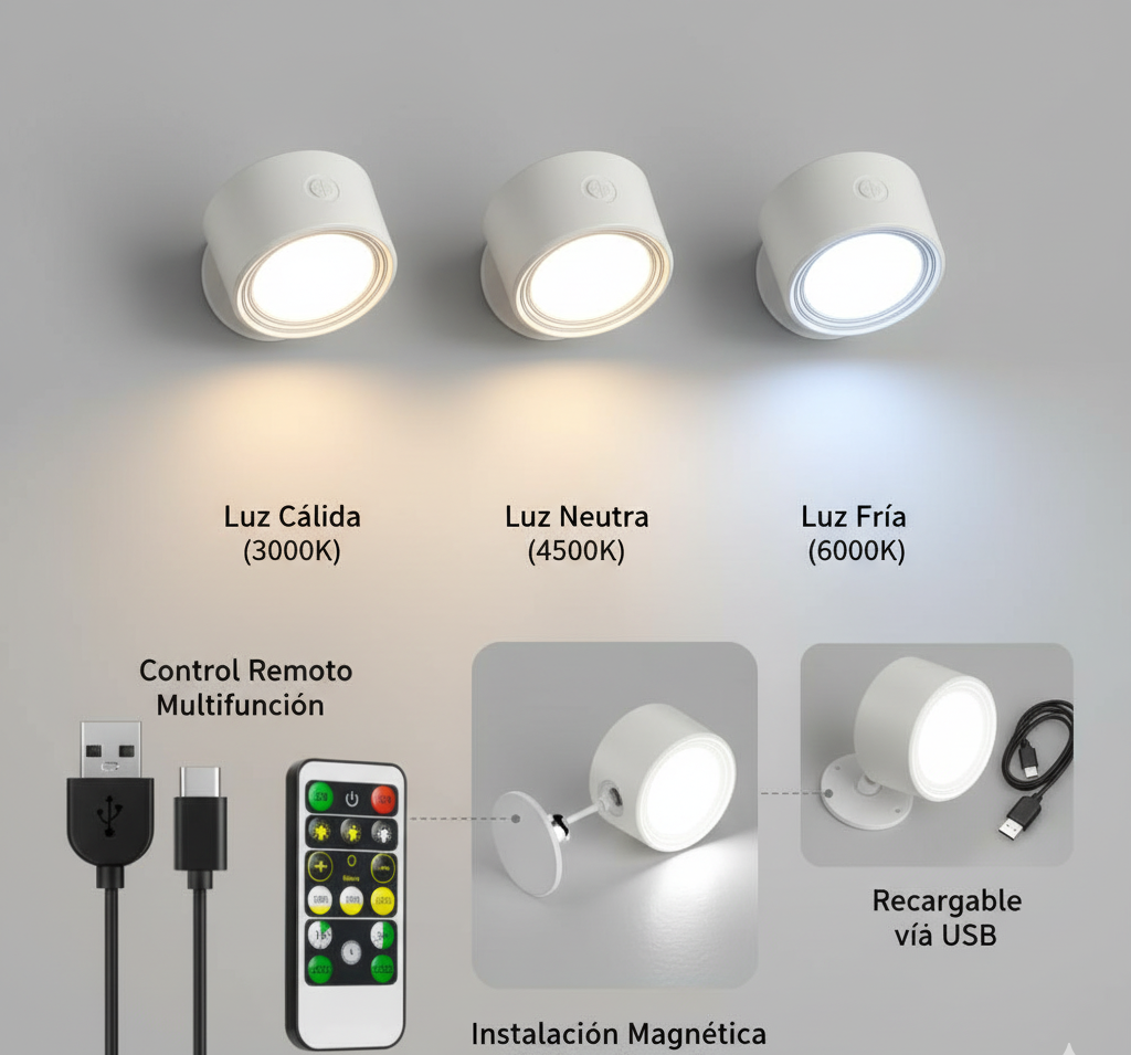 LÁMPARA NOCTURNA DE PARED RECARGABLE CON CONTROL REMOTO 🩵