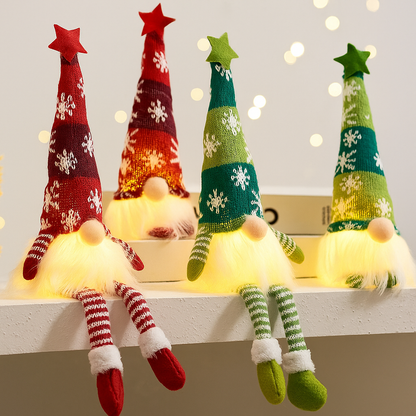 PACK DE 2 ELFOS DECORATIVOS SENTADOS VERDE Y ROJO CON LUCES LED