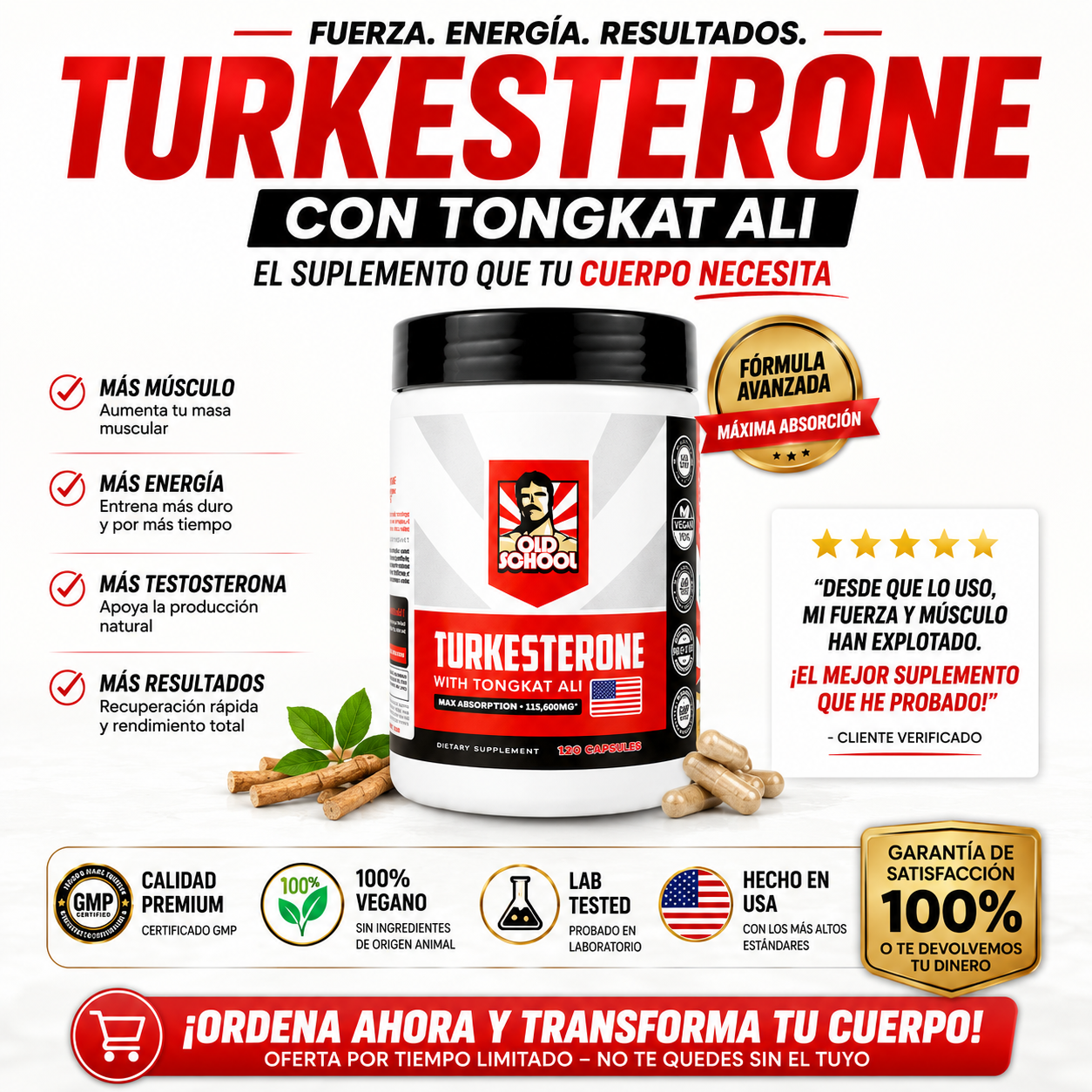 TURKESTERONE 120 CÁPSULA: Rompe tu límite físico -Más fuerza. Más masa. Más rendimiento.