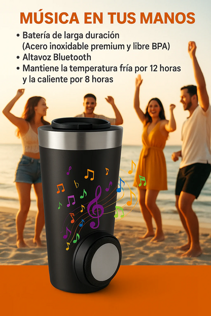Vaso térmico con bocina Bluetooth | Mantiene frío/caliente + música