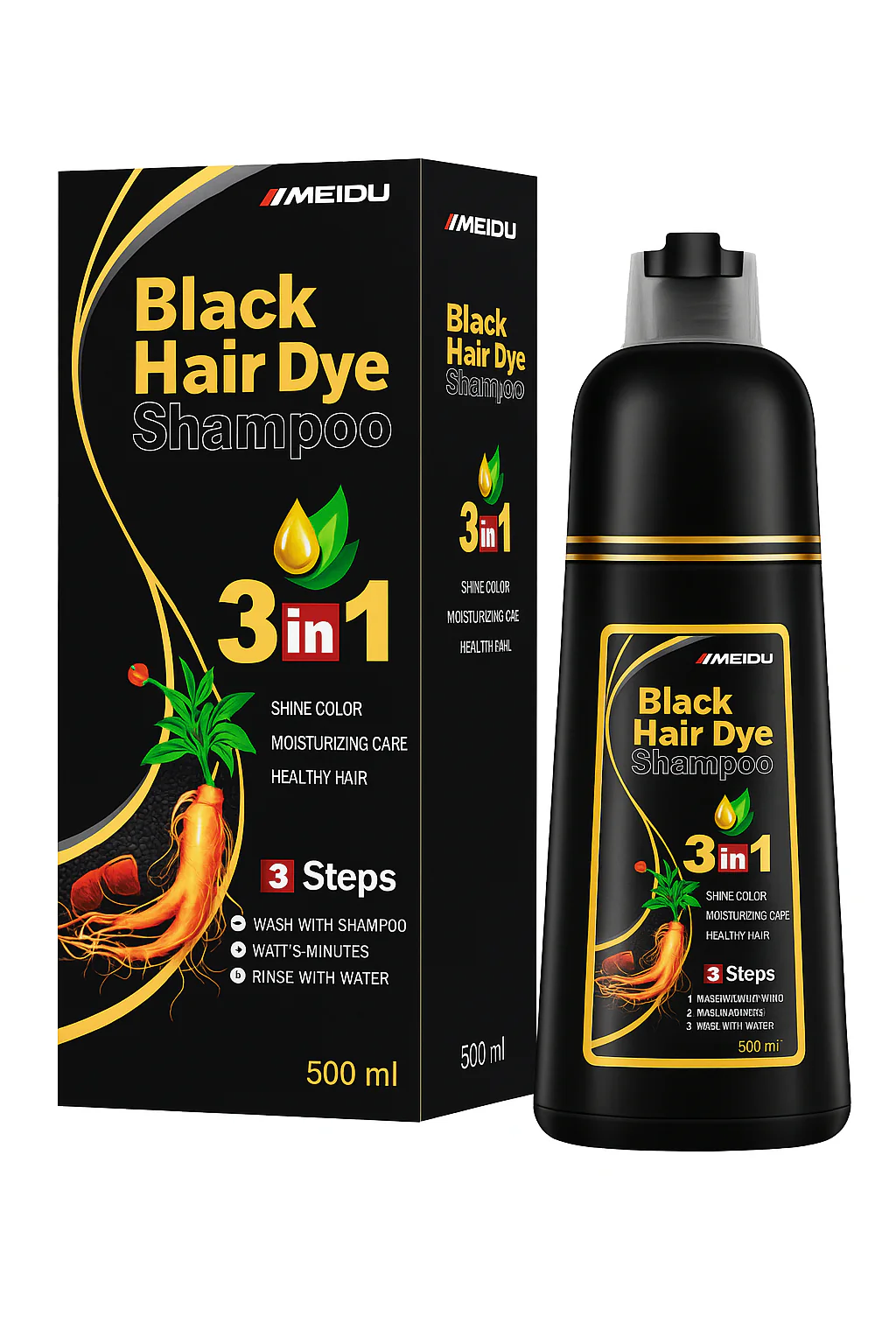 Champú Tinte negro 3 en 1 – Lava, Tiñe y Cubre Canas al Instante