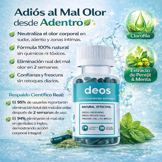 DEOS – Cápsulas que Neutralizan el Mal Olor Corporal Desde Dentro | Axilas, Zona Íntima y Aliento Más Frescos