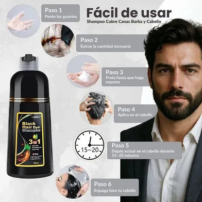 Champú Tinte negro 3 en 1 – Lava, Tiñe y Cubre Canas al Instante
