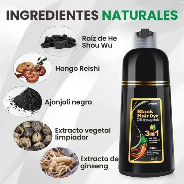 Champú Tinte negro 3 en 1 – Lava, Tiñe y Cubre Canas al Instante