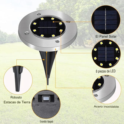 SET DE 4 LUCES LED PARA JARDÍN CON PANEL SOLAR